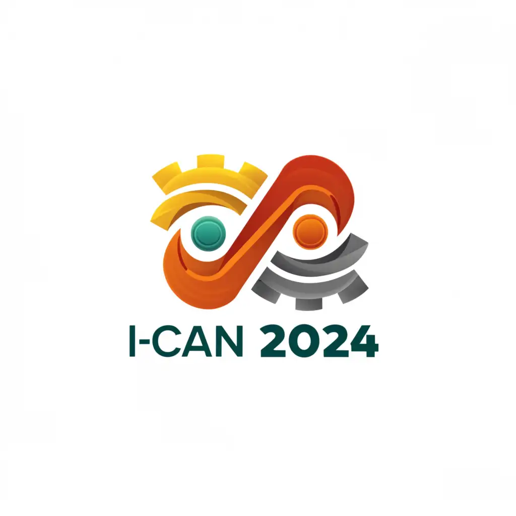a logo design,with the text "i - CaN 2024", main symbol:SAFETY,PRODUCTIVITY,EFFICIENT,AND THROUGH INNOVATION. COLOURS ARE RED, Deep GREEN,ORANGE, AND GRAY,Minimalistic,be used in Construction industry,clear background