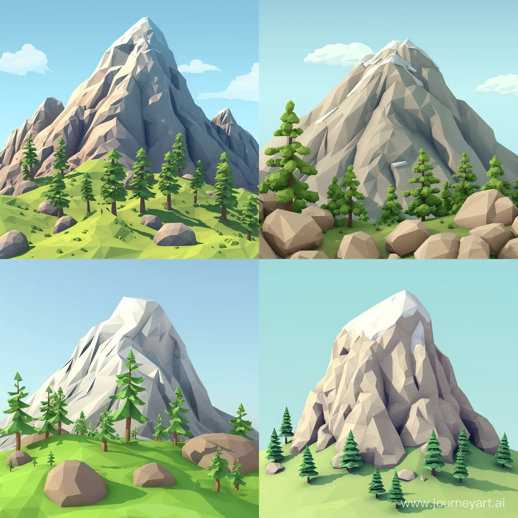 mountain in cartoon low poly style with trees

