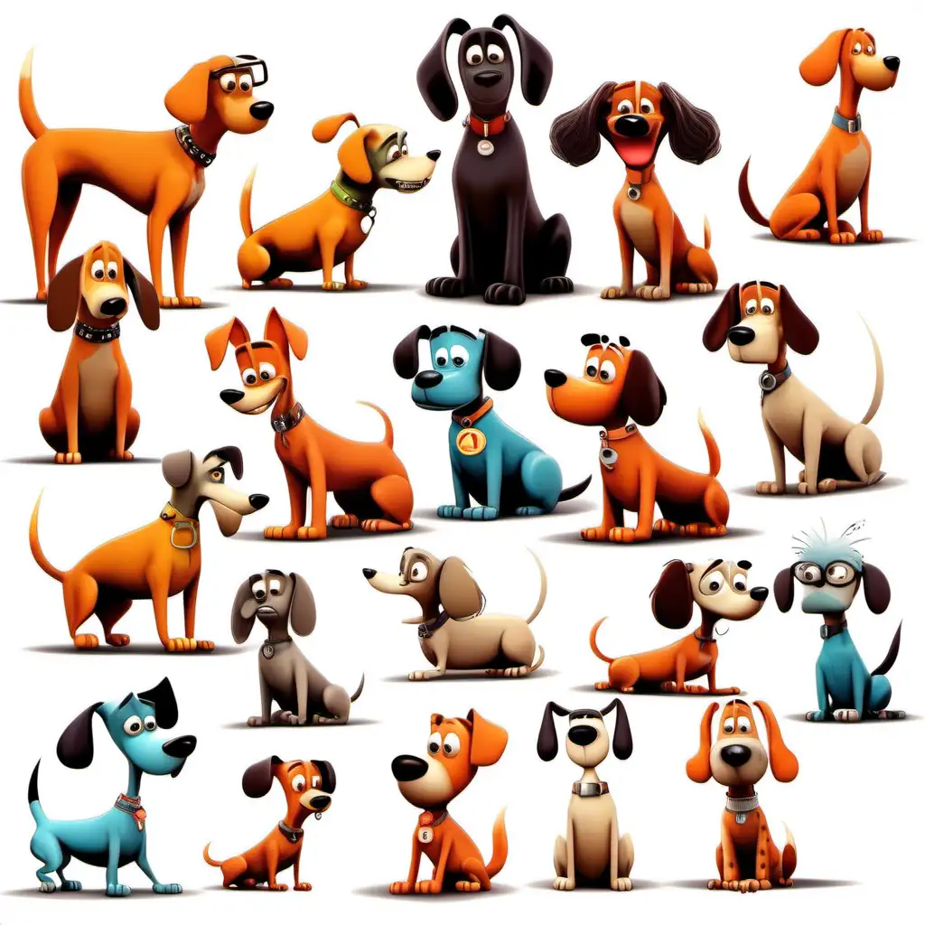 cute quirky dogs, pixar style, suitable for clip art, isolated on a white background