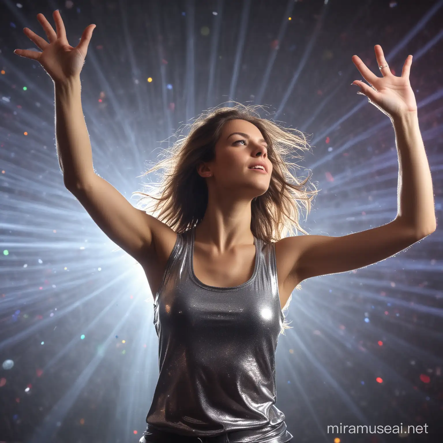 young woman dancing in trance on house music in a disco