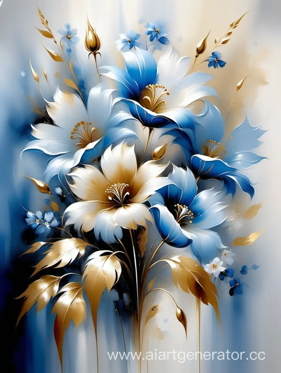 Blue and golden flower painting in the style of Willem Haenraets