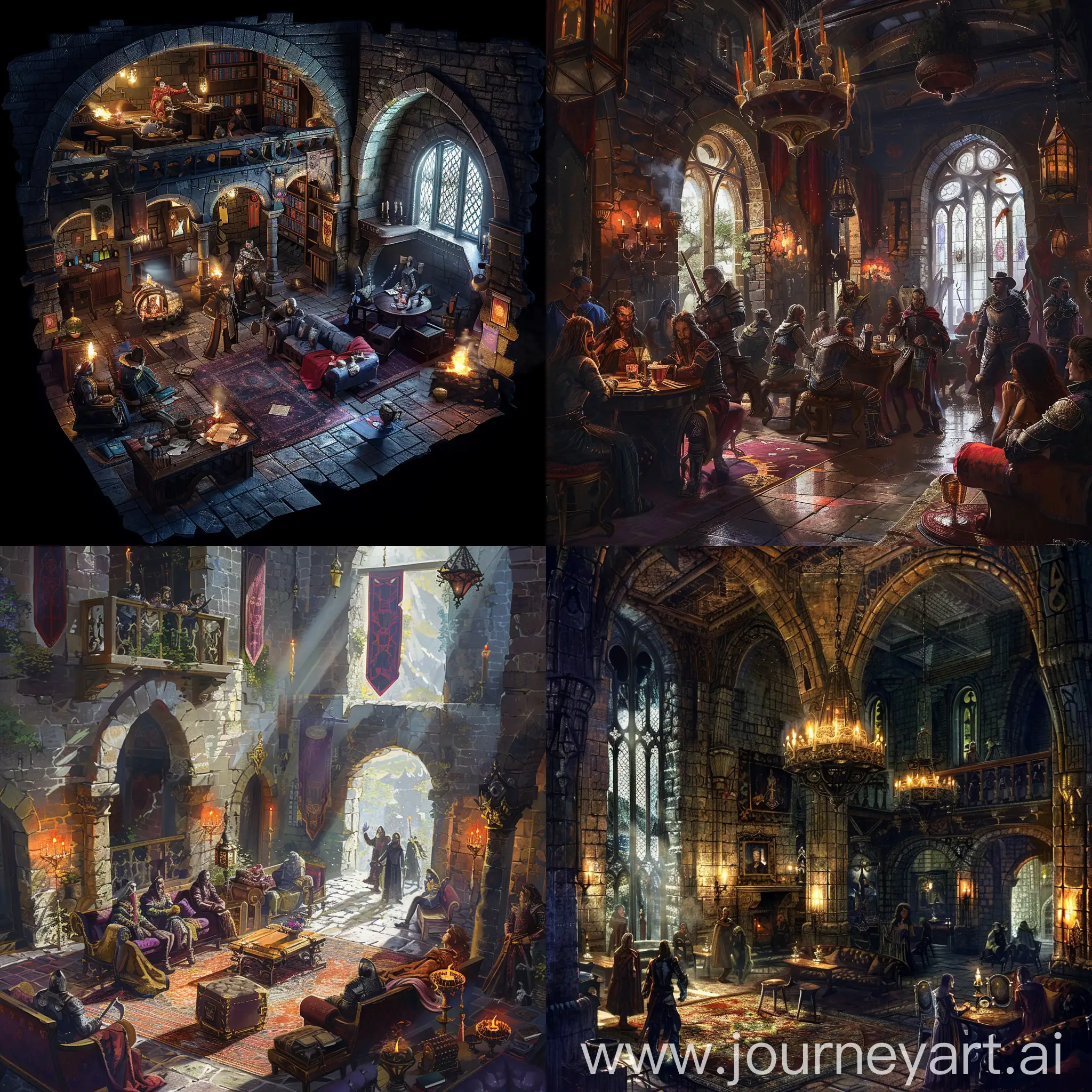 Medieval-Castle-Lounge-with-Occupants-Dungeons-and-Dragons-Fantasy-Art