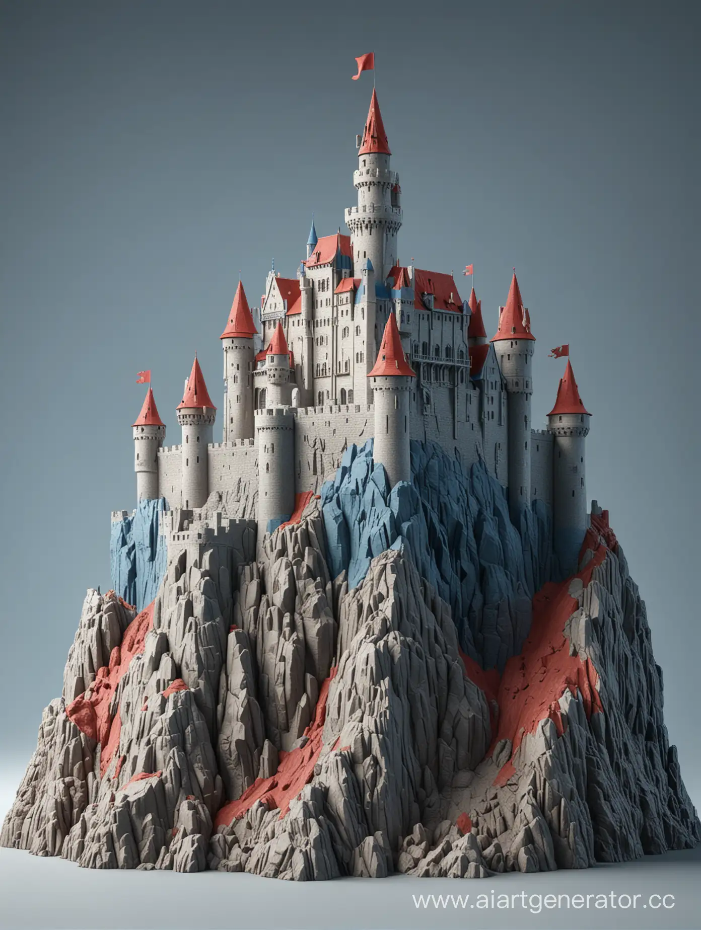 Minimalist-3D-Castle-on-Cliff-in-Gray-Gradient-Background