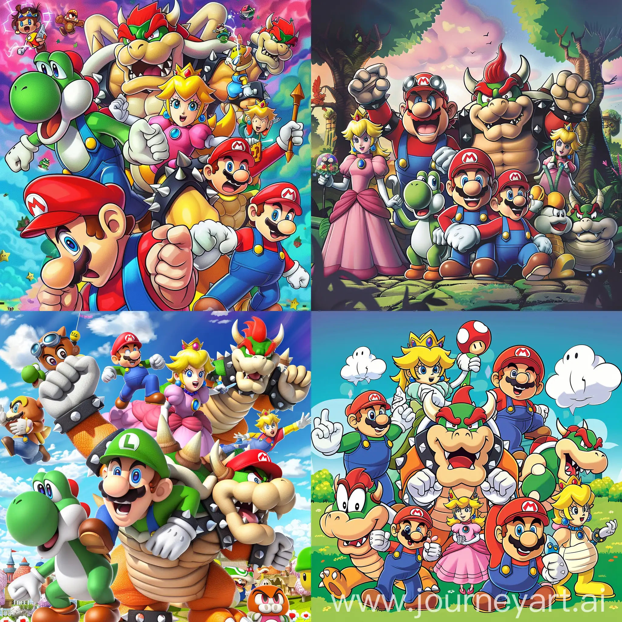 Joyful-Gathering-of-Mario-Bros-Characters-with-Princess-Peach-and-Bowser-Jr-on-Colorful-Background