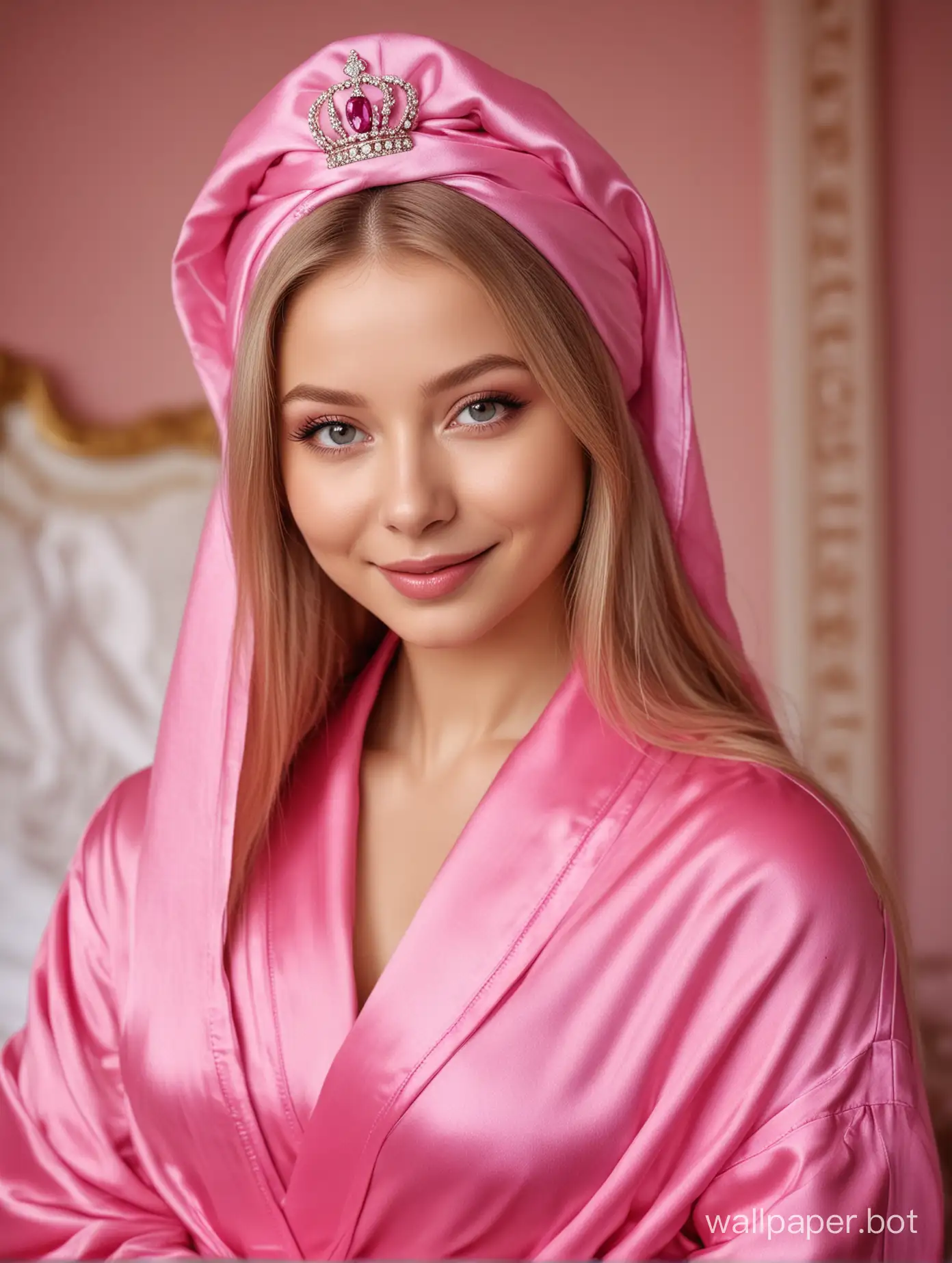 Glamorous-Portrait-of-Young-Queen-Yulia-Lipnitskaya-in-Pink-Silk-Robe-and-Crown