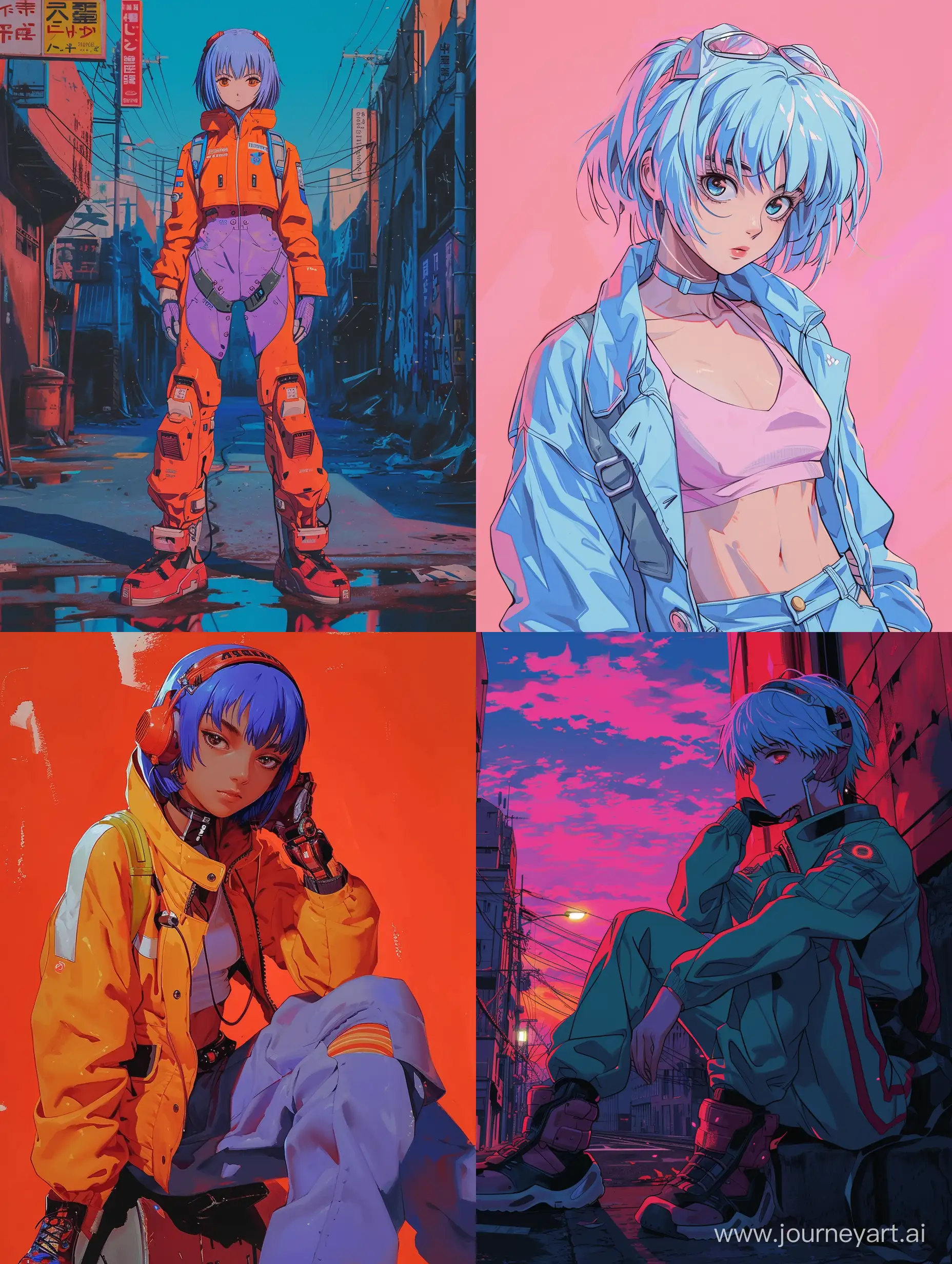 A picture of a Azuka from neon genesis evangelion inspired by streetwear Art Style and 90s Anime Style