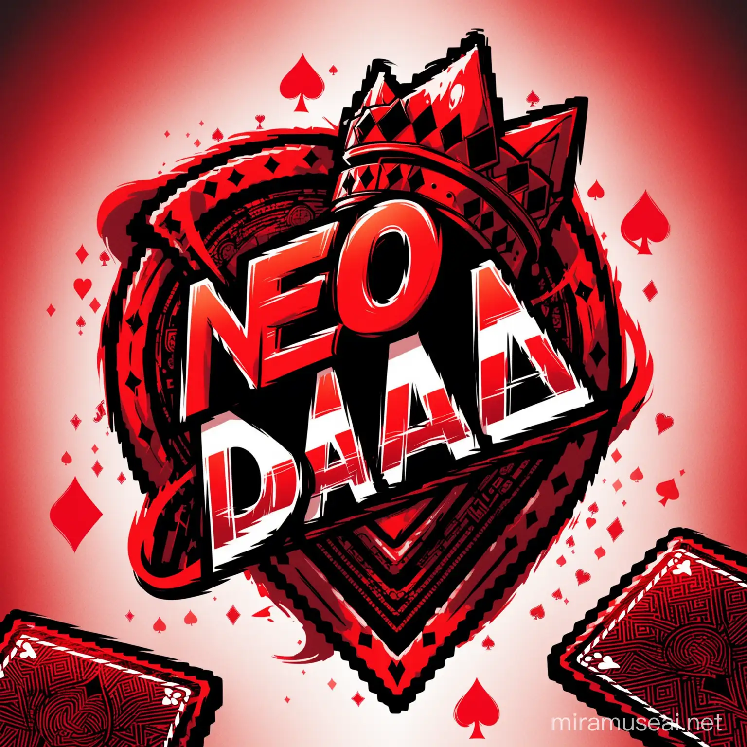 Neo DA Logo with Playing Cards and Red and Black Color Scheme