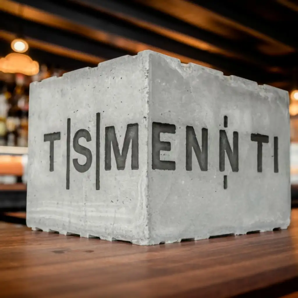 logo, concrete block, beer bar, with the text "TSEMENTI", typography