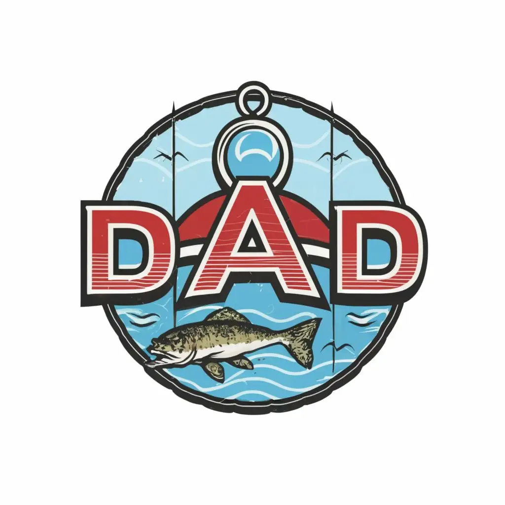 logo, design a logo vector t-shirt bobber. fishing  transparent background, Contour, Vector, crisp image, no words,  ultra  Detailed image ,  ultra sharp narrow black outlined image, no jagged edges,  vibrant colors, Large Image, with the Text "DaD"    typography,, with the text ".", typography