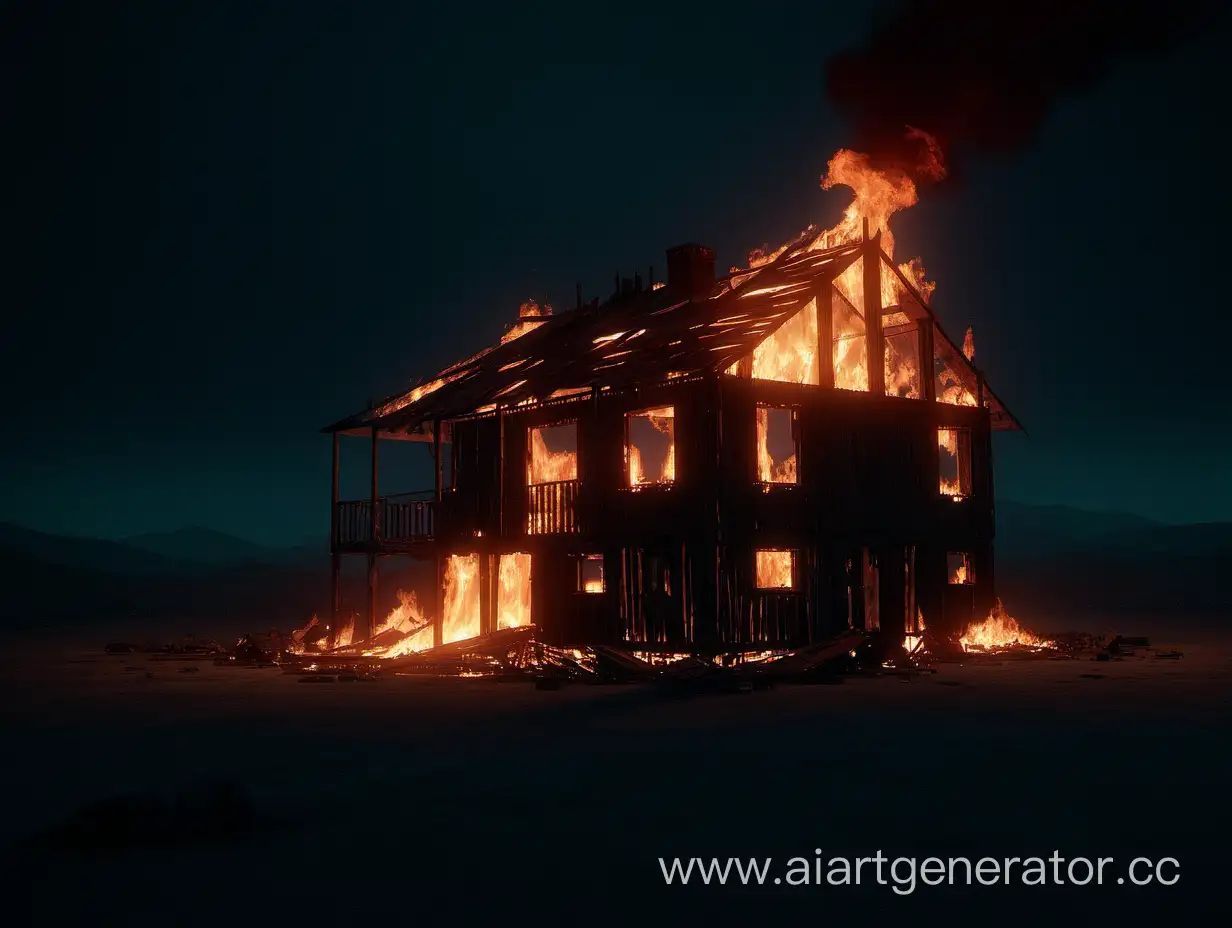 Fiery-Night-Burning-Wooden-House-in-the-Wasteland