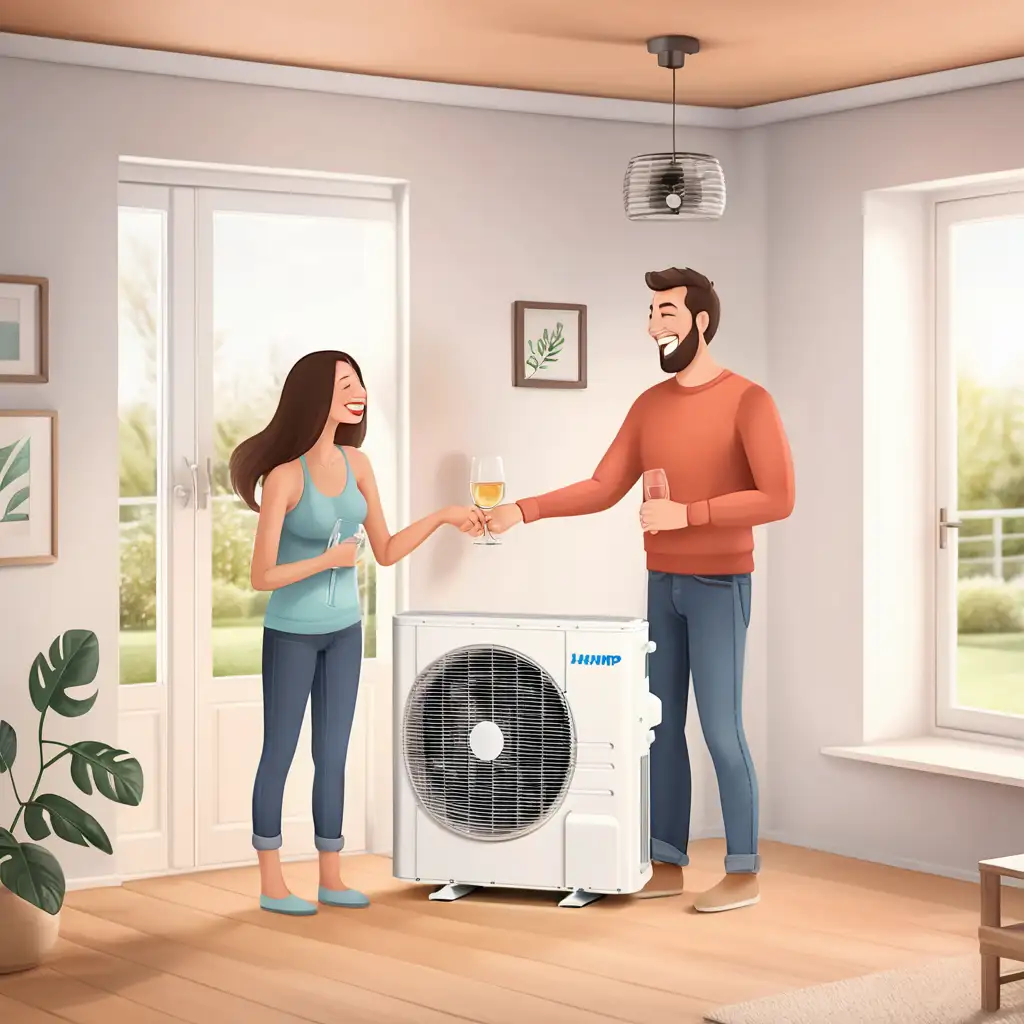 Happy Couple with Small Heat Pump at Home