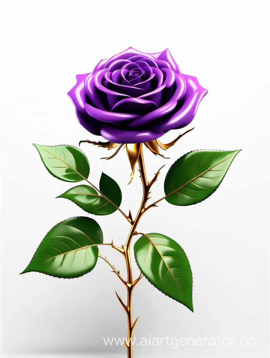 Exquisite-Realistic-Purple-and-Gold-Rose-in-8K-HD-with-Fresh-Lush-Green-Leaves-on-White-Background
