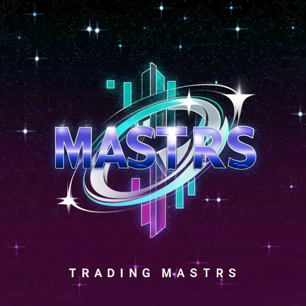 a logo design, text 'Trading Mastrs' main symbol:Flying money, galaxy, blue and purple colors,complex,be used in Technology industry,clear background
