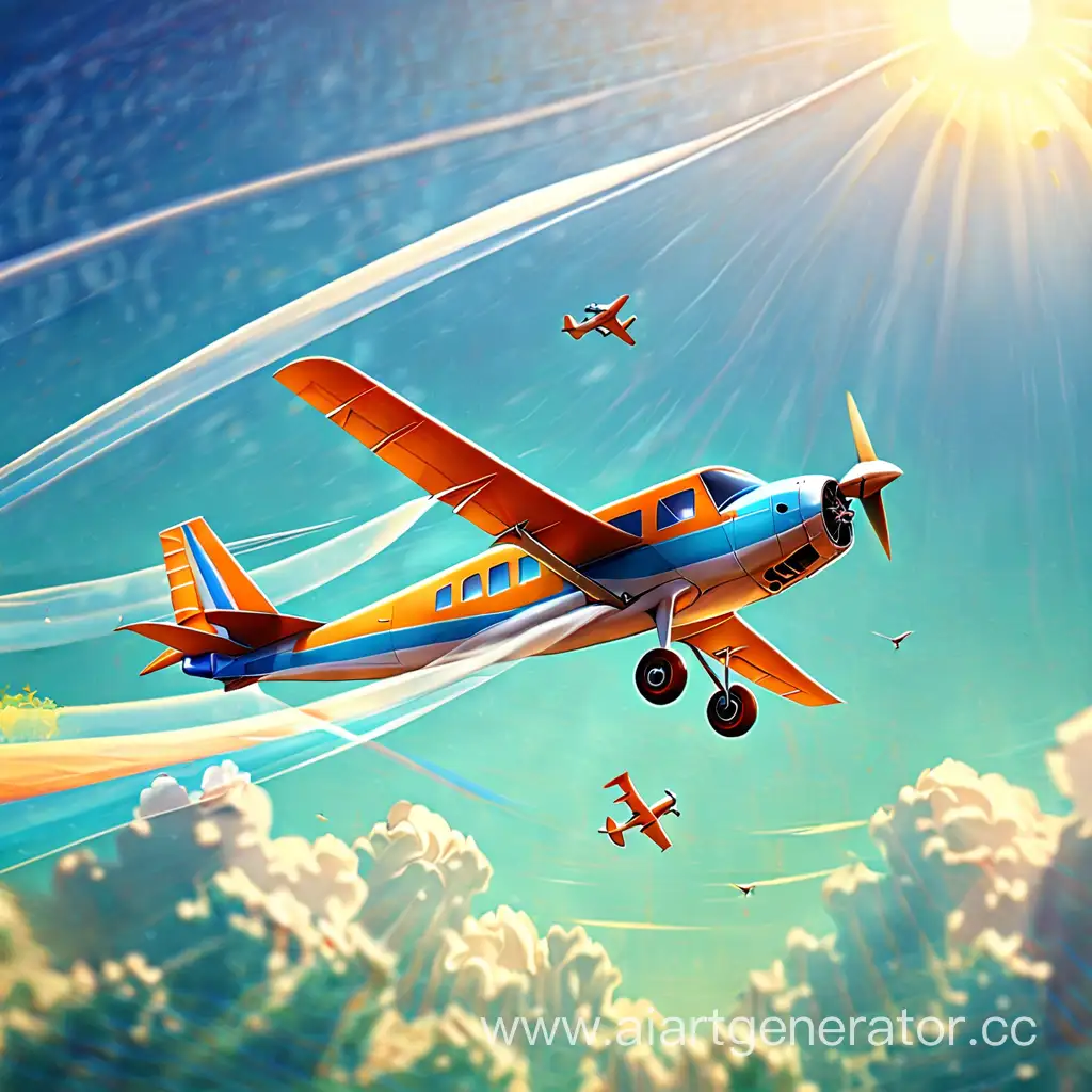 Plane-Flying-into-Summer-Sky-with-Vibrant-Horizon