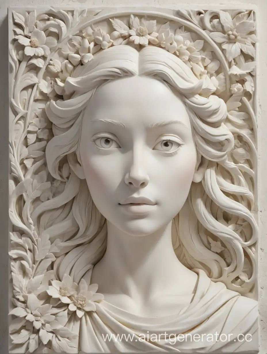 white basrelief sculpture of woman on half height
