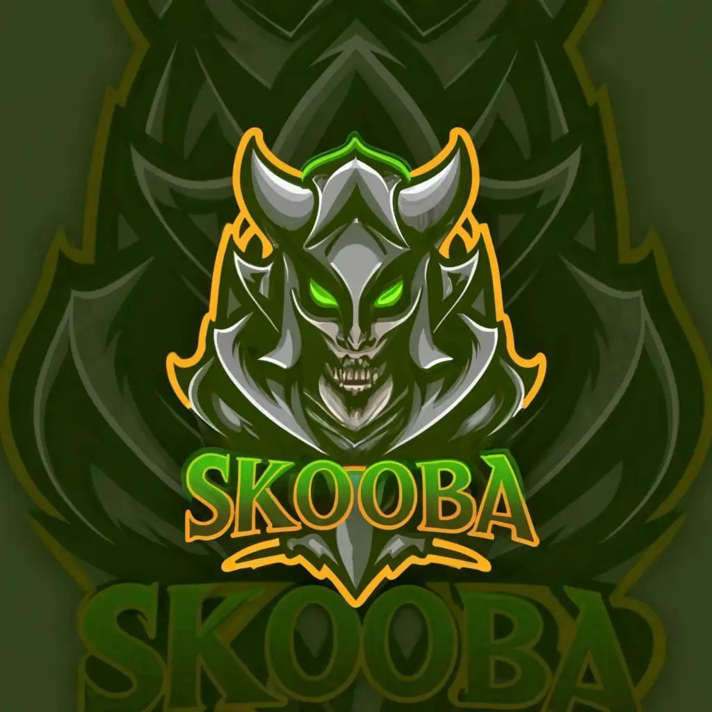 a logo design,with the text "skooba", main symbol:sexyGothic, fighter, Dark, green, vibe, anime, ,complex,clear background