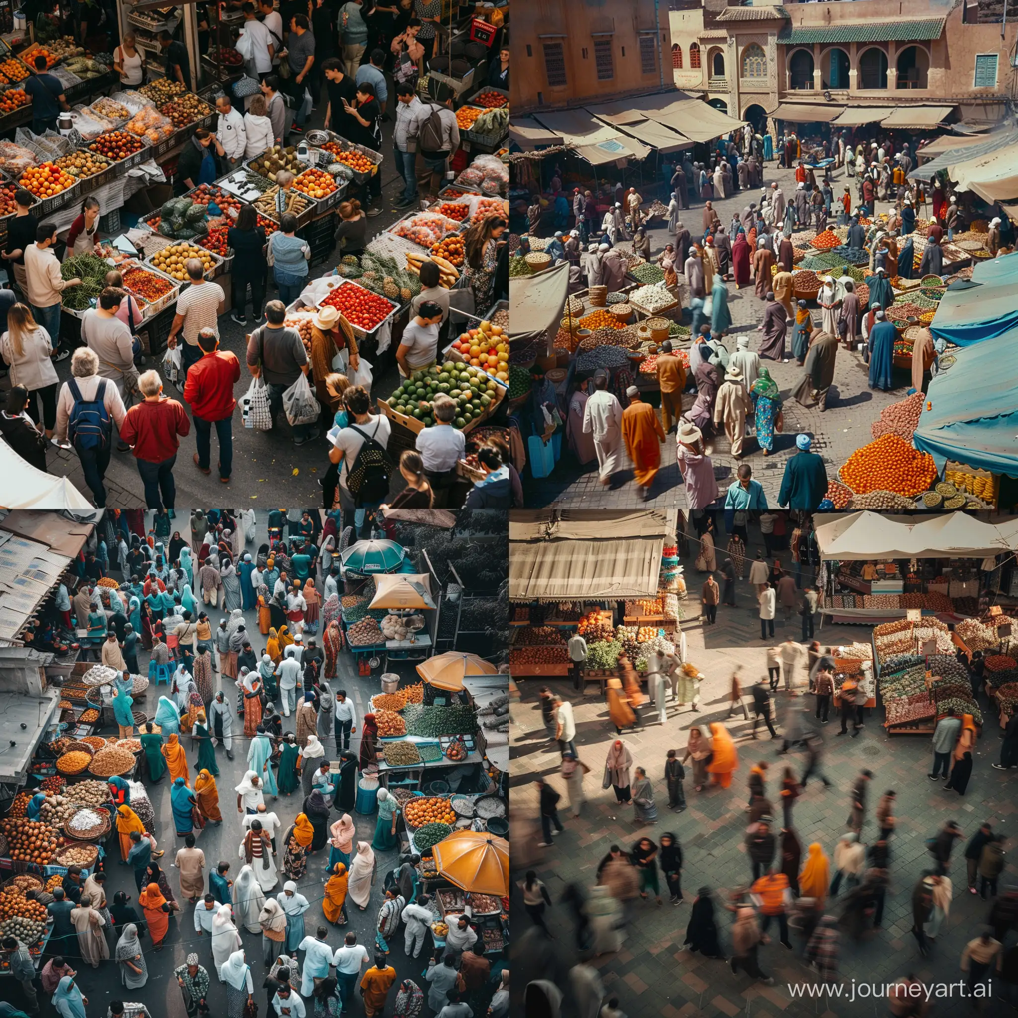 a busy market square with lots of people