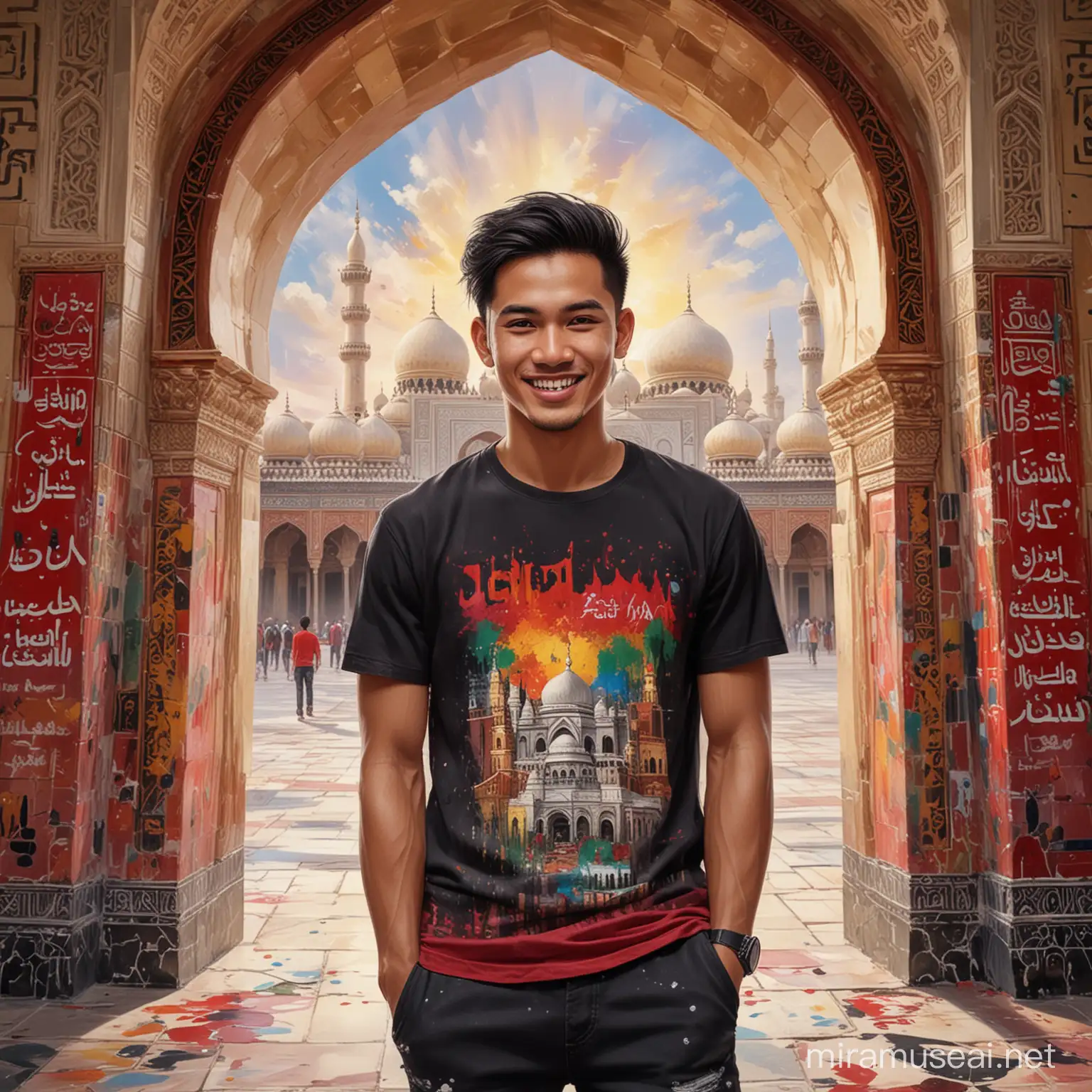 Indonesian Artist with JENDOL MAN Logo in Colorful 3D Oil Paint Background