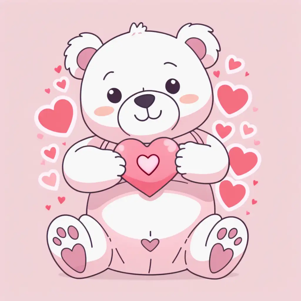 Adorable Bear with Glowing Heart Valentines Day Pastel Background