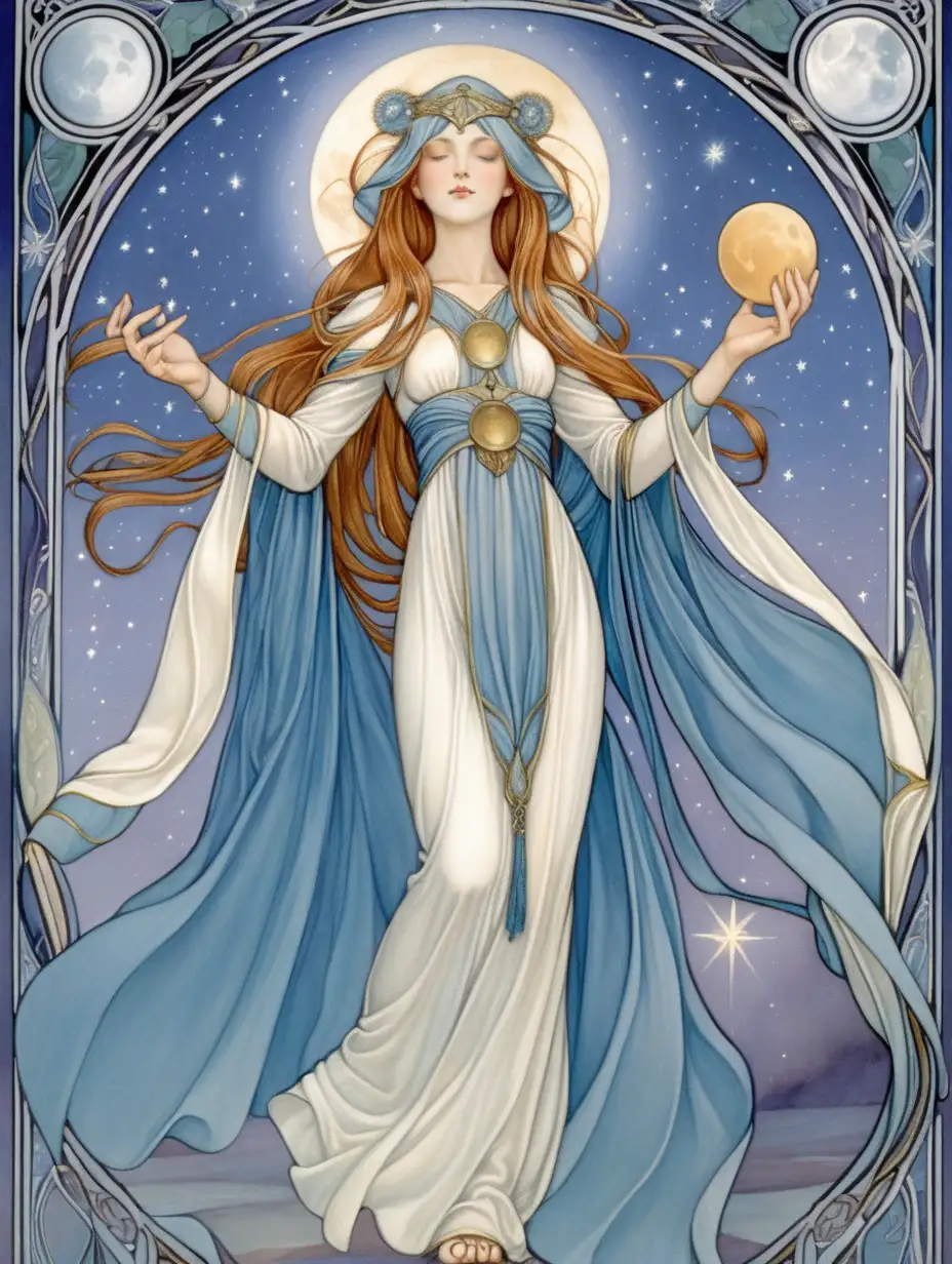 Blessed Cleric of Selune in Art Nouveau Tarot Style with Gossamer Elements
