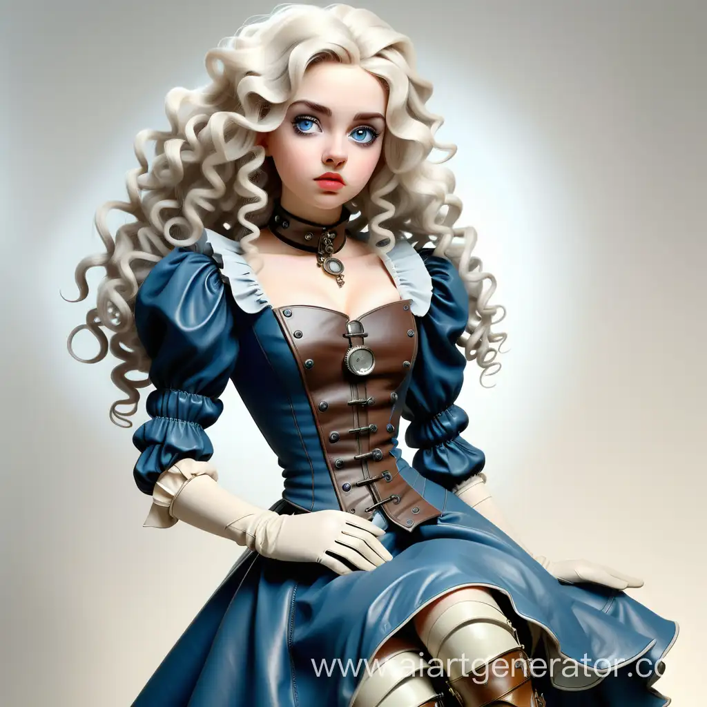 Steampunk-Baroque-Portrait-Elegant-Young-Woman-in-Blue-Dress