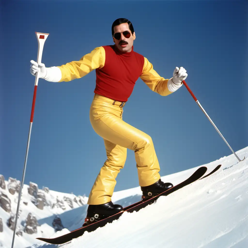 Freddie Mercury Enjoying Alpine Skiing Adventure