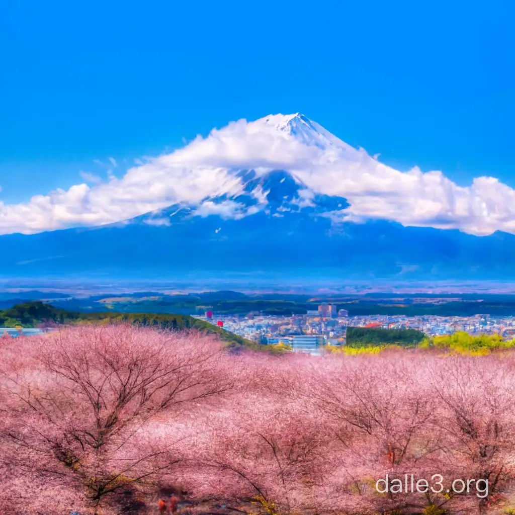 富士山の背景にローマ字と日本語で日本と表示して