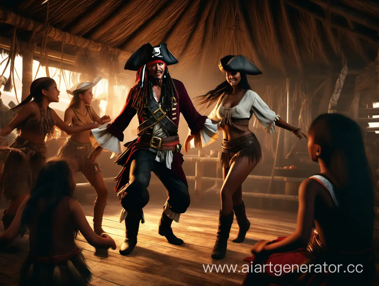 Pirate-Dancing-with-Native-Girls-in-Hut-Cinematic-4K-Hyperrealism