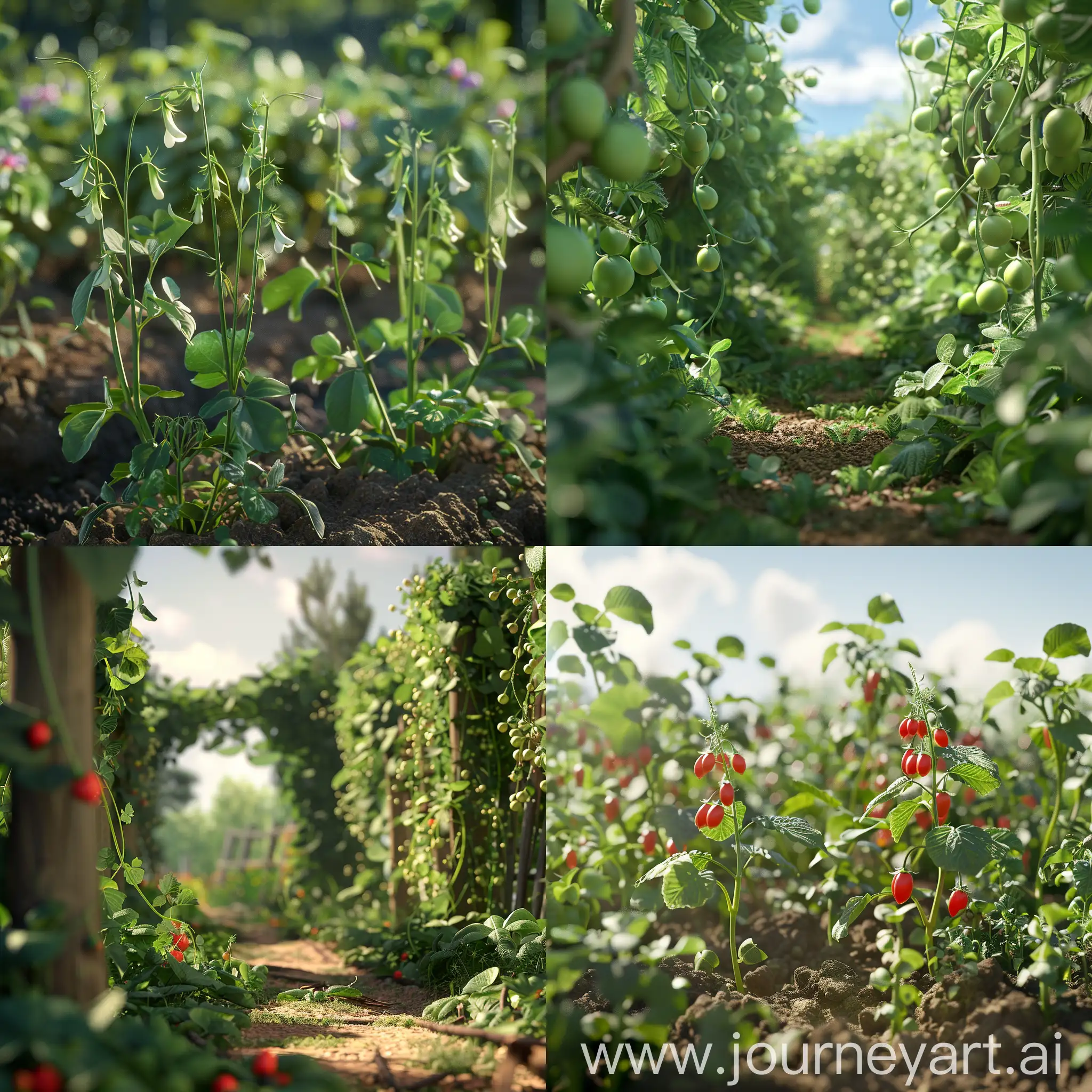 A lot of peas in the vegetable garden :: 3D animation 