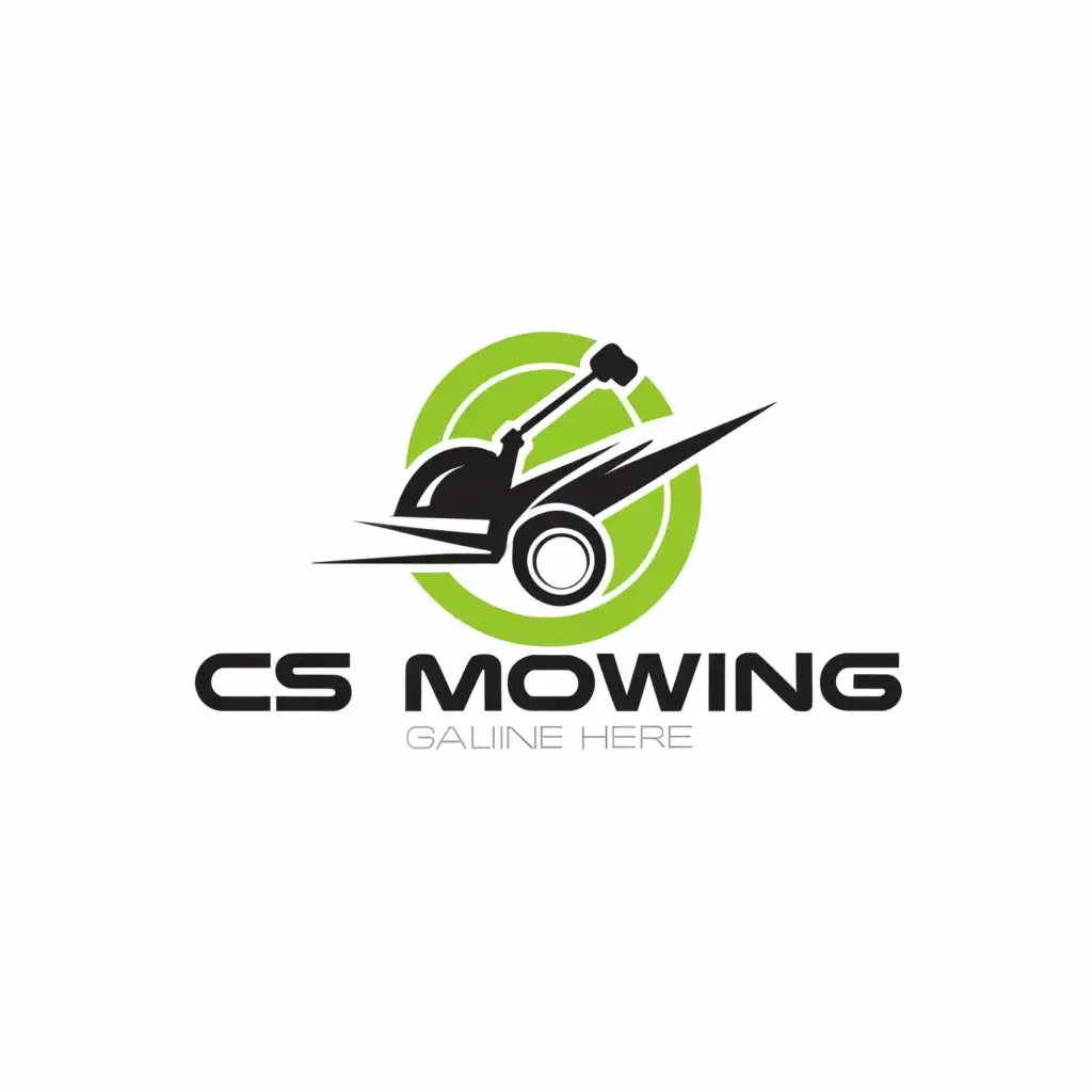a logo design,with the text "Mowing", main symbol:C.S Mowing,Moderate,clear background