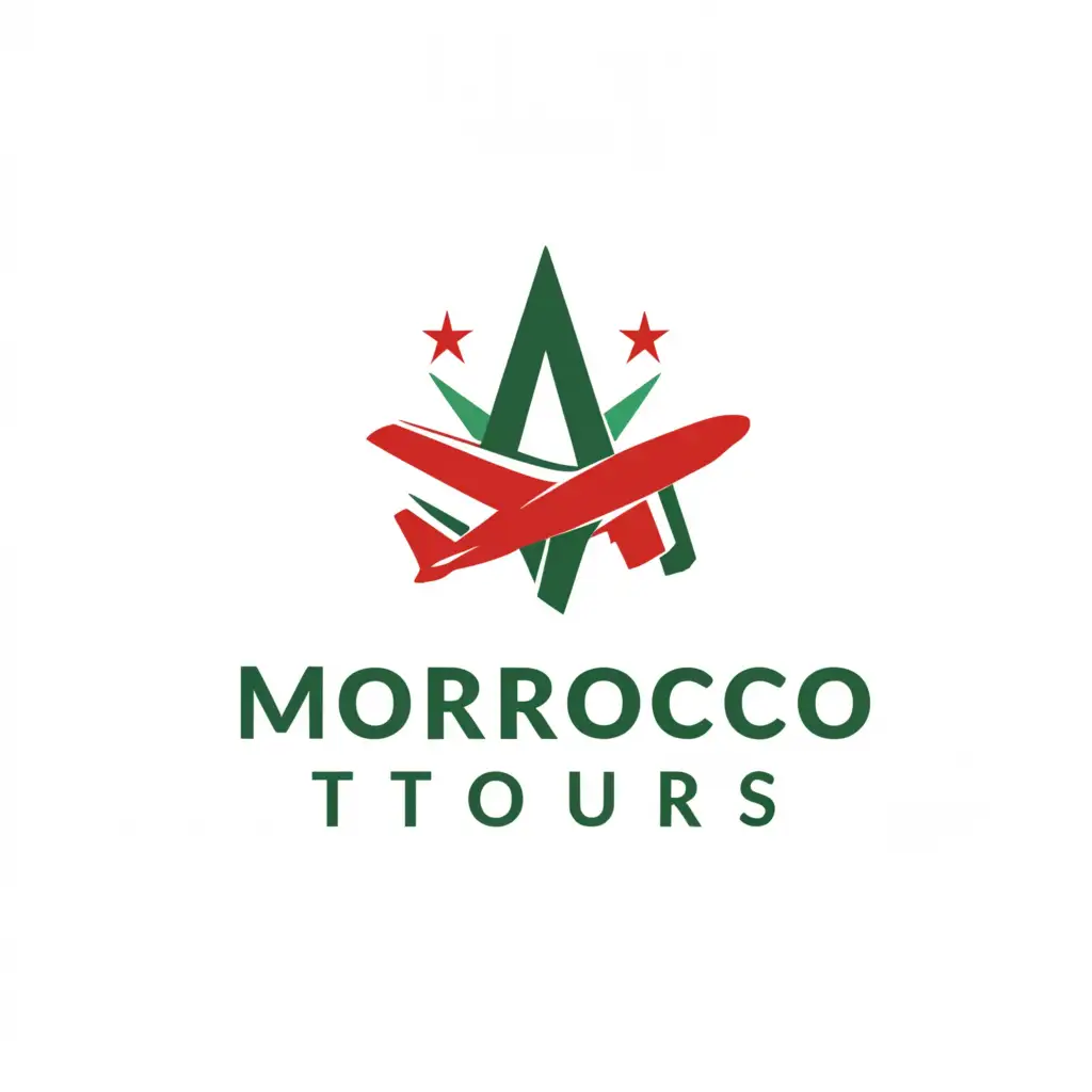 a logo design,with the text "moroccotours", main symbol:airplane moroccan flag,complex,be used in Travel industry,clear background