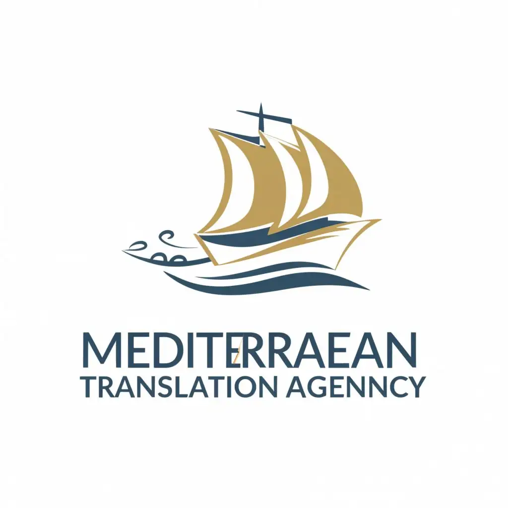 a logo design,with the text "Mediterranean Translation Agency", main symbol:SHIP,complex,clear background