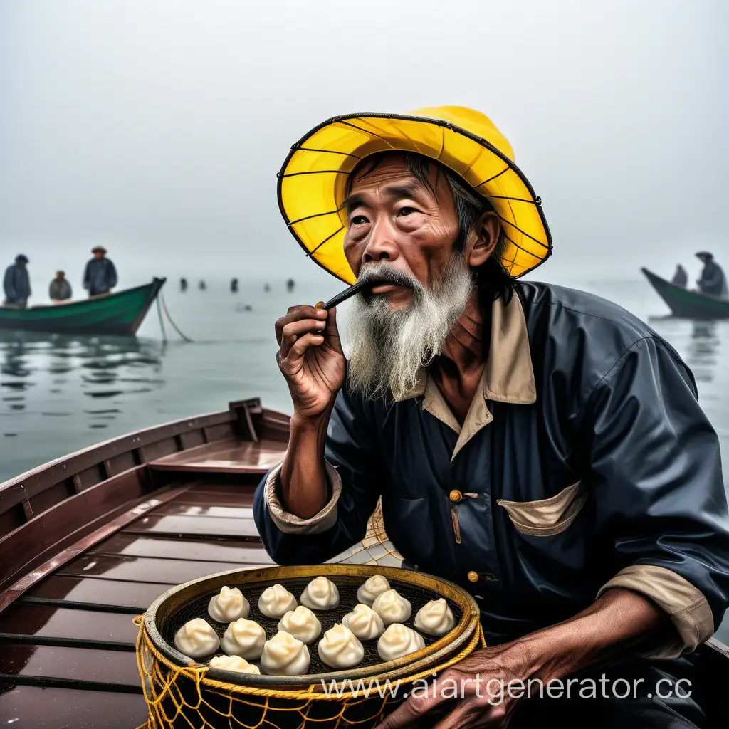 Fishermen-Catching-Dumplings-in-Misty-Ocean-from-Wooden-Port