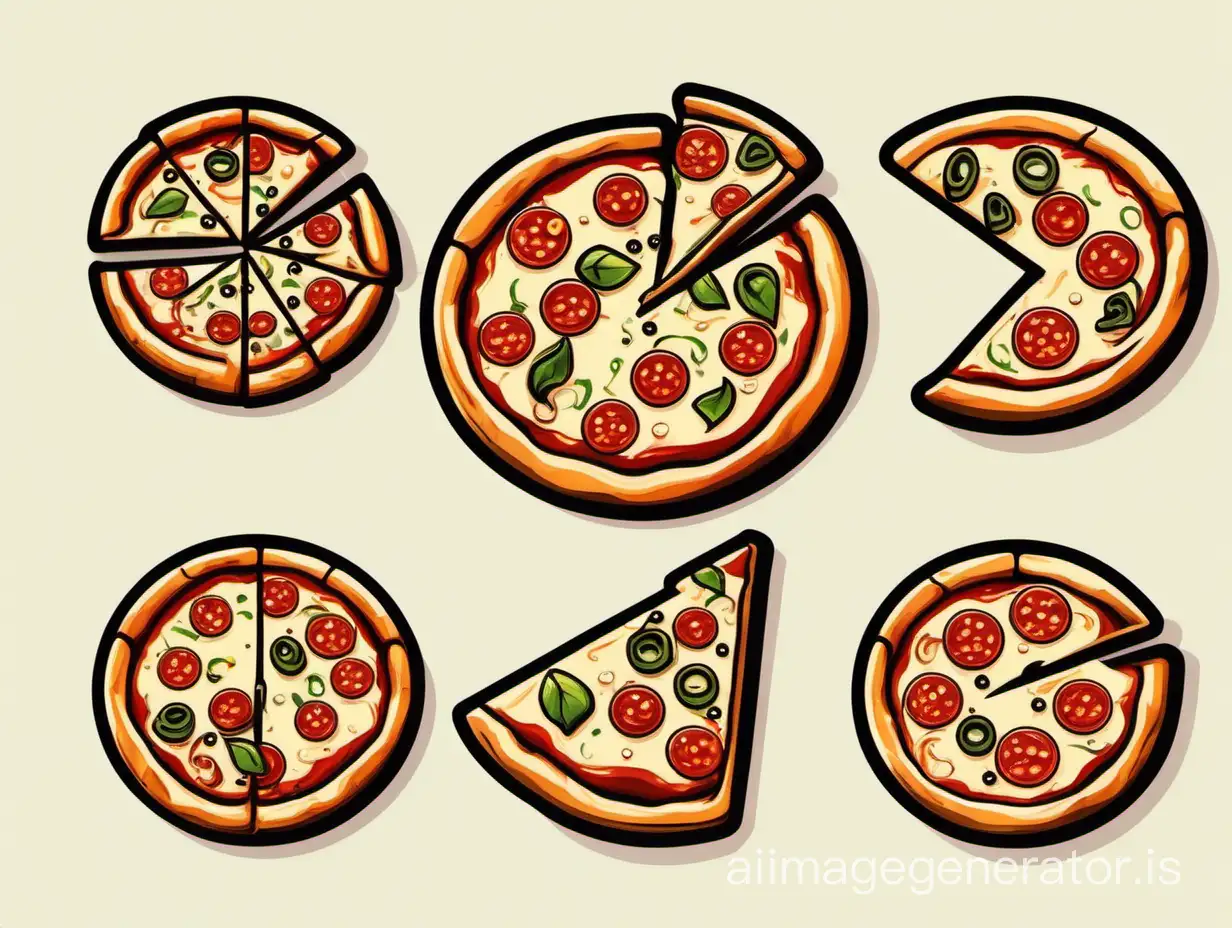 a set of vector icons with pizza on a white background