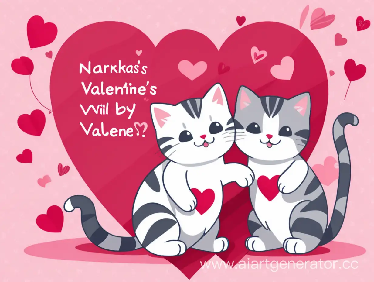 создай валентинку где будет написано Narkas, will you be my Valentine? И чтобы внутри валентинки были милые котики