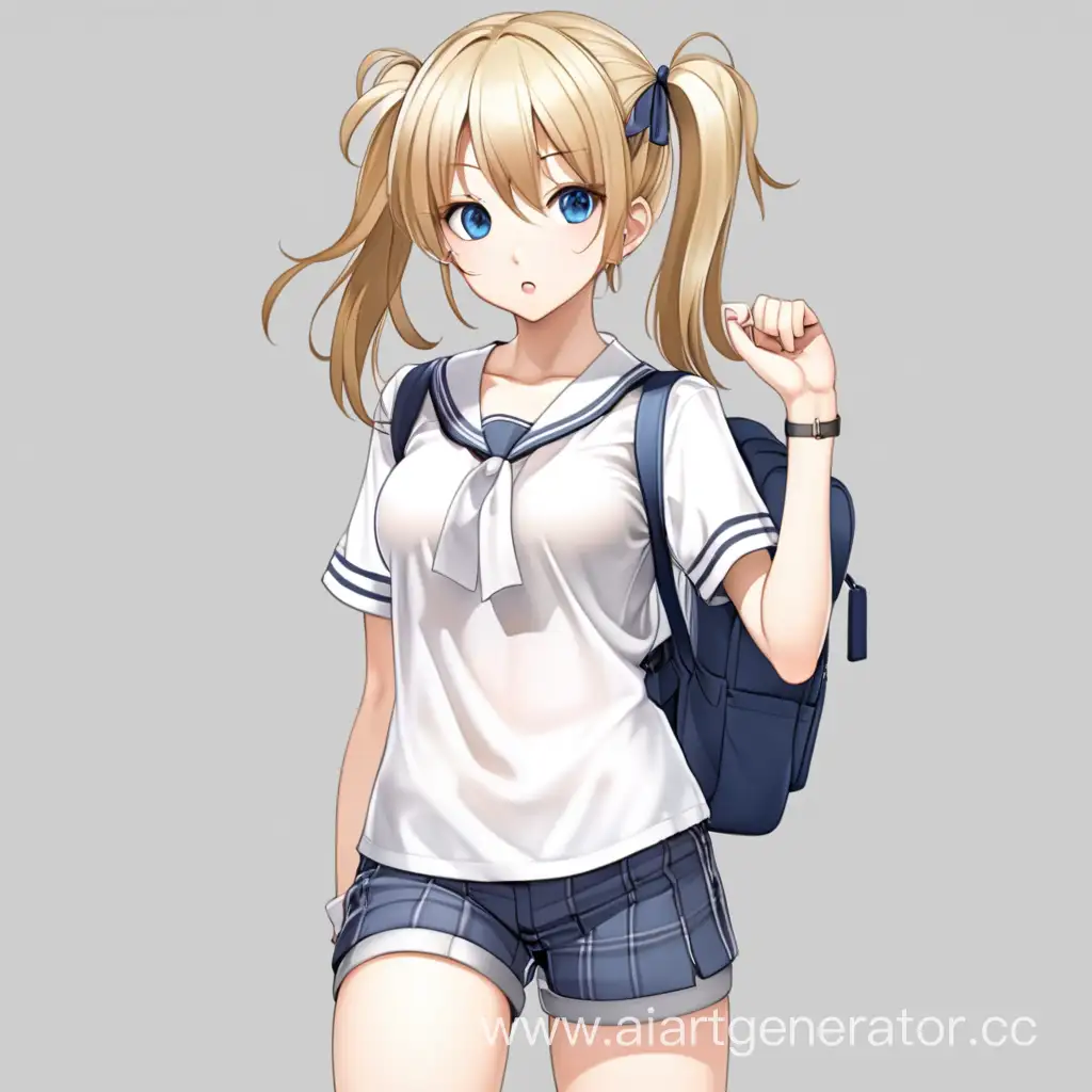 Anime-Schoolgirl-in-Stylish-White-Top-and-Short-Shorts