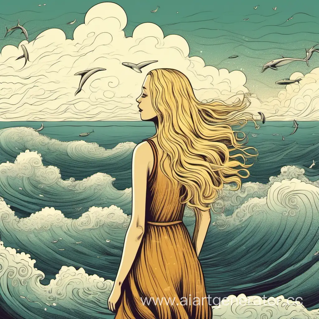 Blonde-Girl-Embracing-the-Tranquil-Beauty-of-the-Ocean