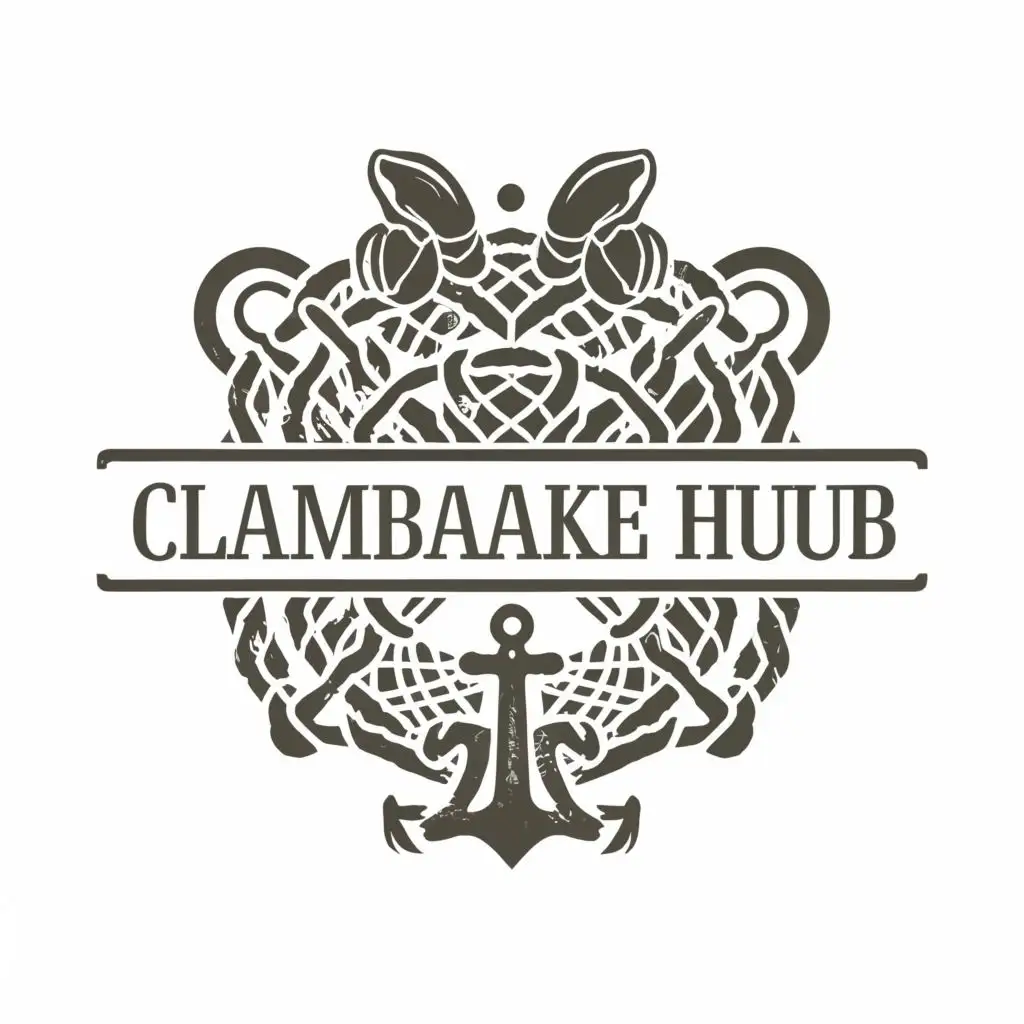 a logo design,with the text "CLAMBAKE HUB", main symbol:FISHING NET, ANCHOR, HANGI, FISH, SHIELD, CLAMS, LOBSTER, TRIBE,complex,be used in Restaurant industry,clear background