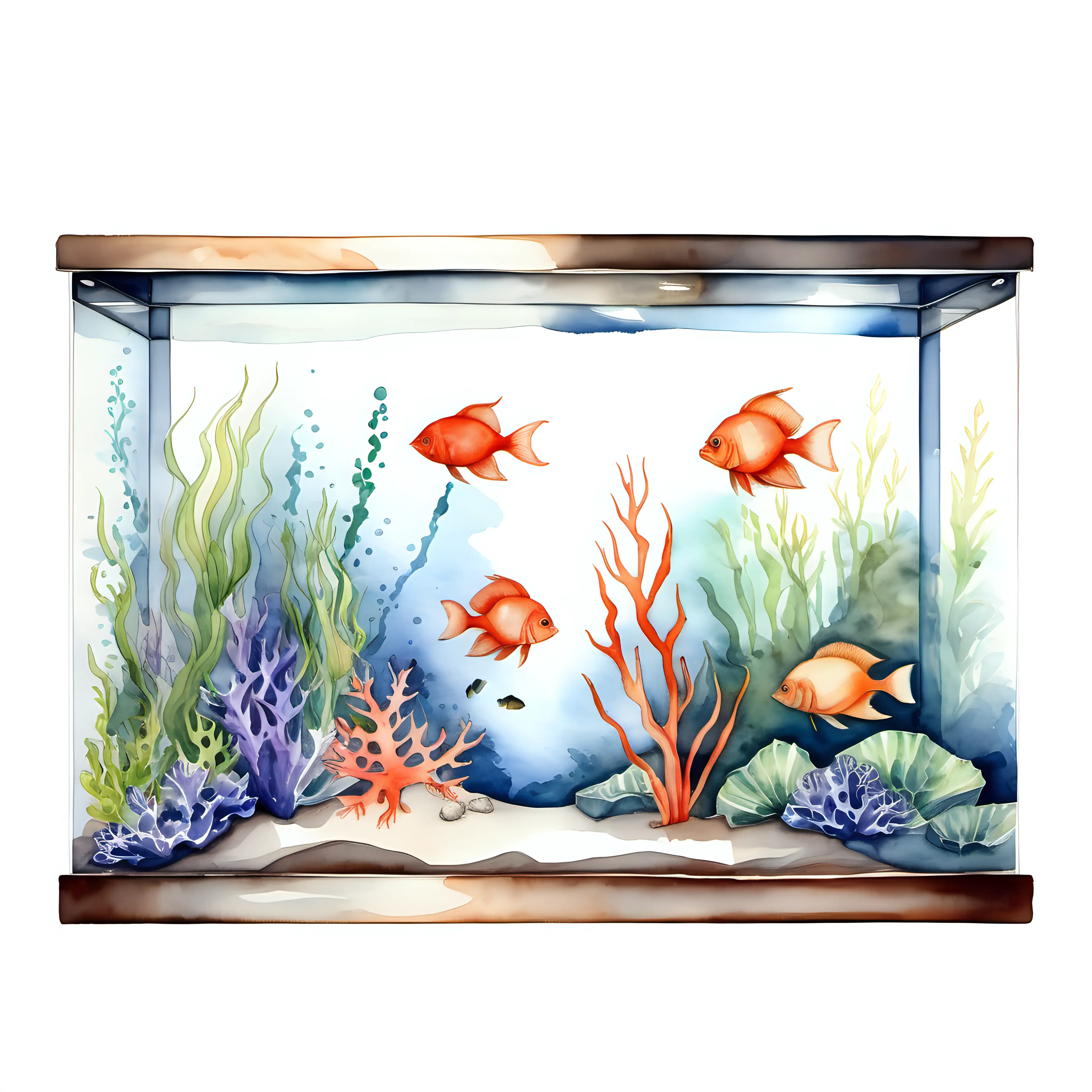 Colorful Aquarium Fish Swimming Against Clean White Background Vibrant Watercolor Art