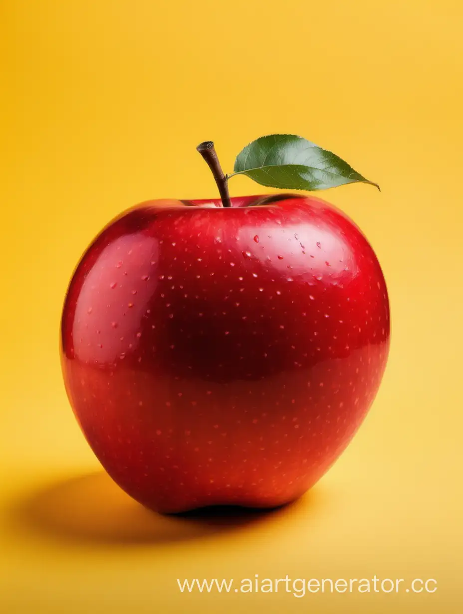 big Red apple on yellow background