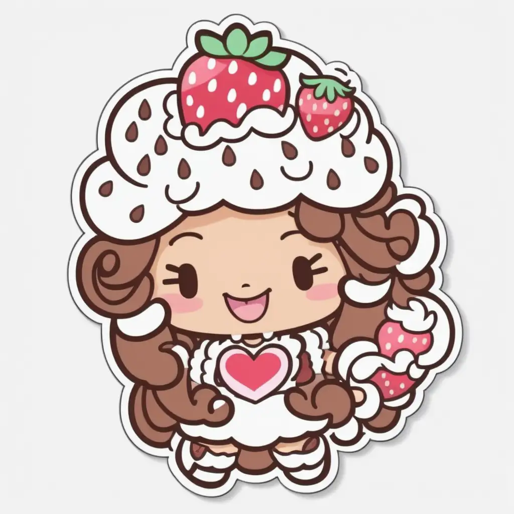 KAWAII Chocolate Strawberry Shortcake Sticker with Whipped Cream Hair