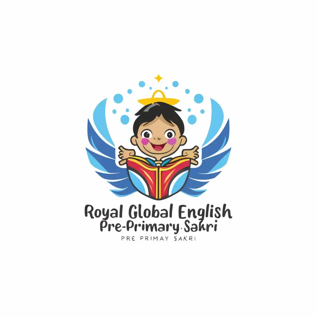 a logo design,with the text "Royal Global English School Pre-Primary  SAKRI", main symbol:"""
The logo should reflect the playful and imaginative nature of childhood education while maintaining a global appeal.
Elements: Incorporate elements that signify learning, growth, exploration, and diversity.
Colors: Utilize vibrant and child-friendly colors to evoke positivity and energy. However, ensure that the colors are not overly stimulating.

""",Moderate,clear background