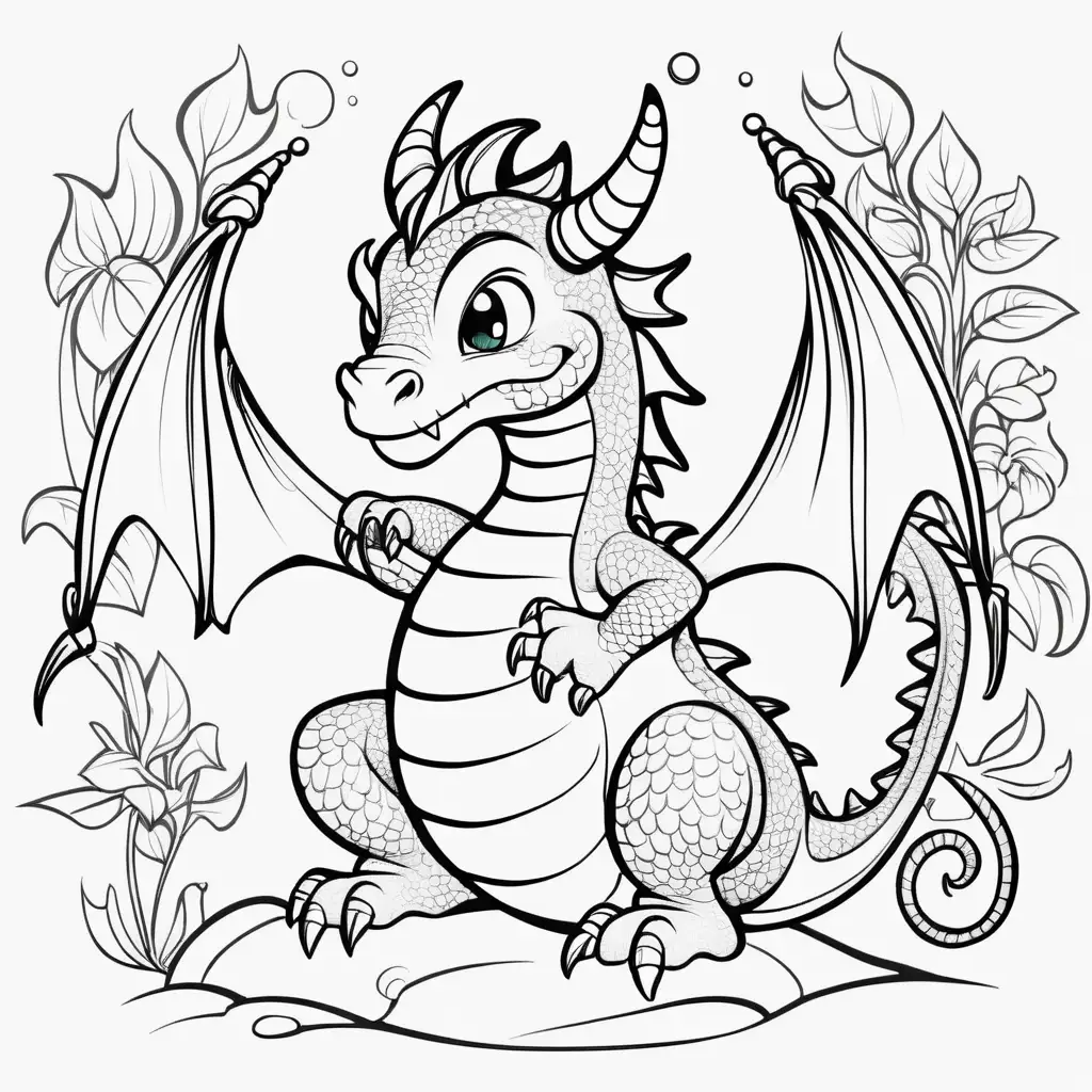 Adorable 2024 Year Symbol Coloring Page Featuring a Cute Dragon