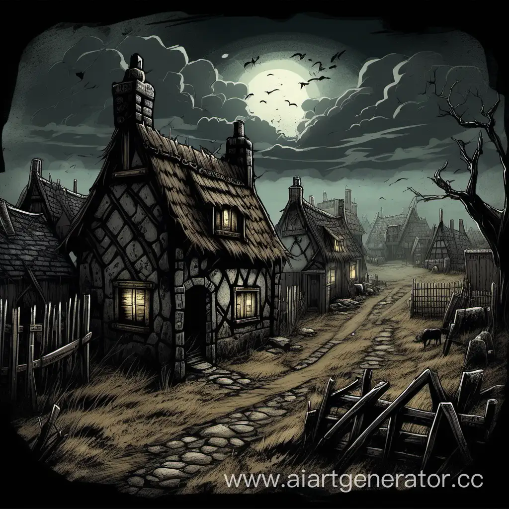 мрачная деревня на равнинах в стиле the Darkes dungeon