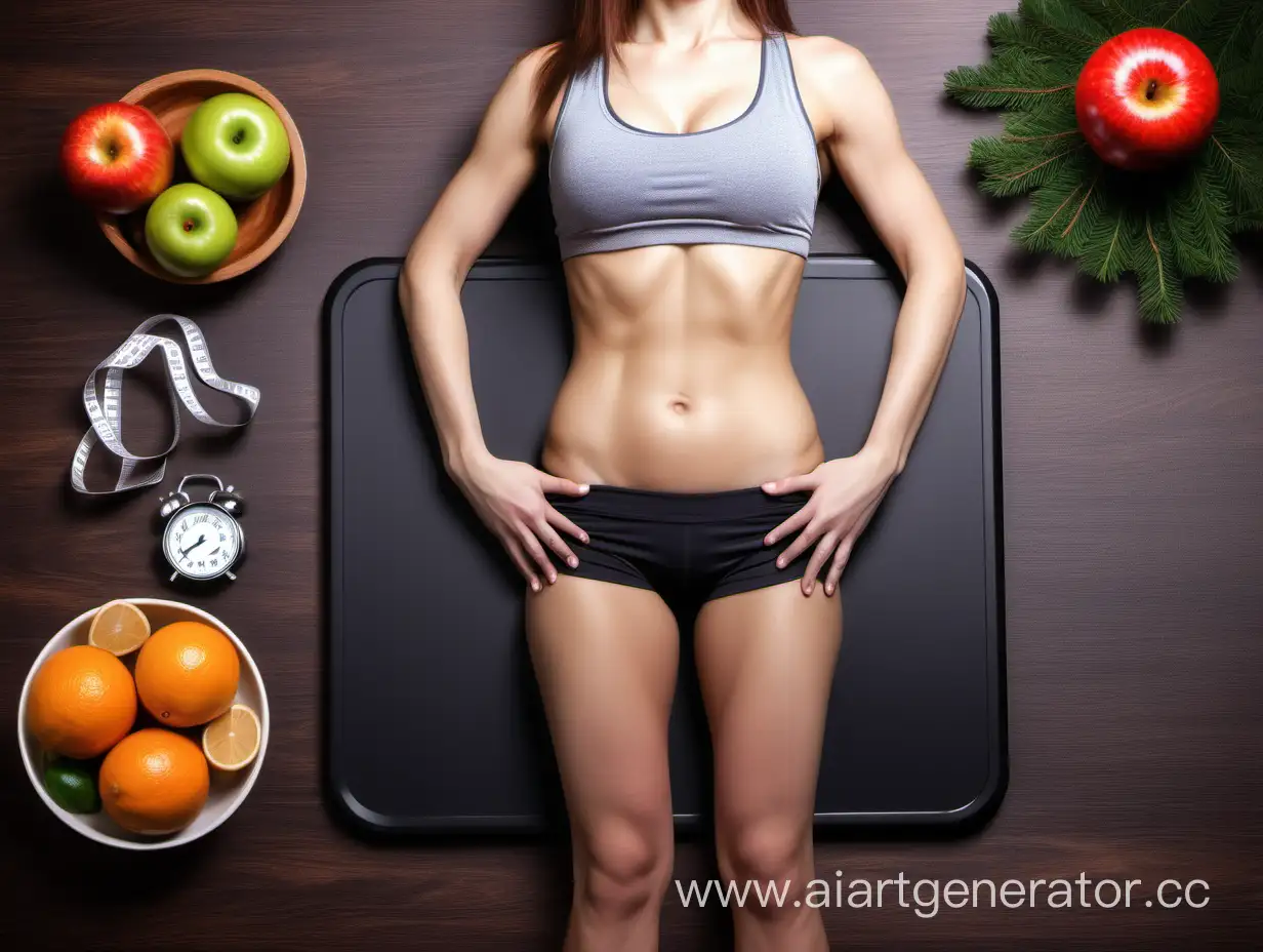 Create images of weight loss after the new year, fitness, and proper nutrition