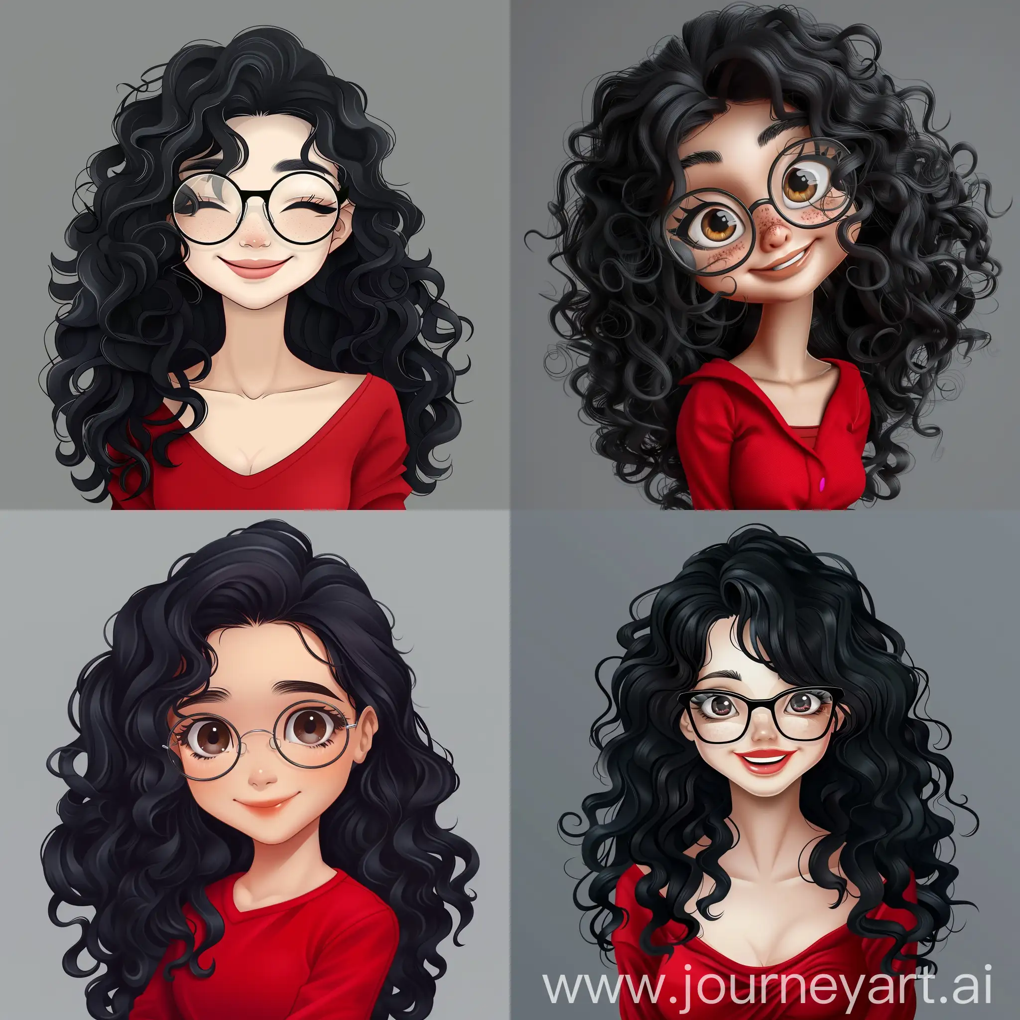 Anime-Style-3D-Manga-Character-30YearOld-Cute-Woman-with-Curly-Black-Hair-and-Glasses