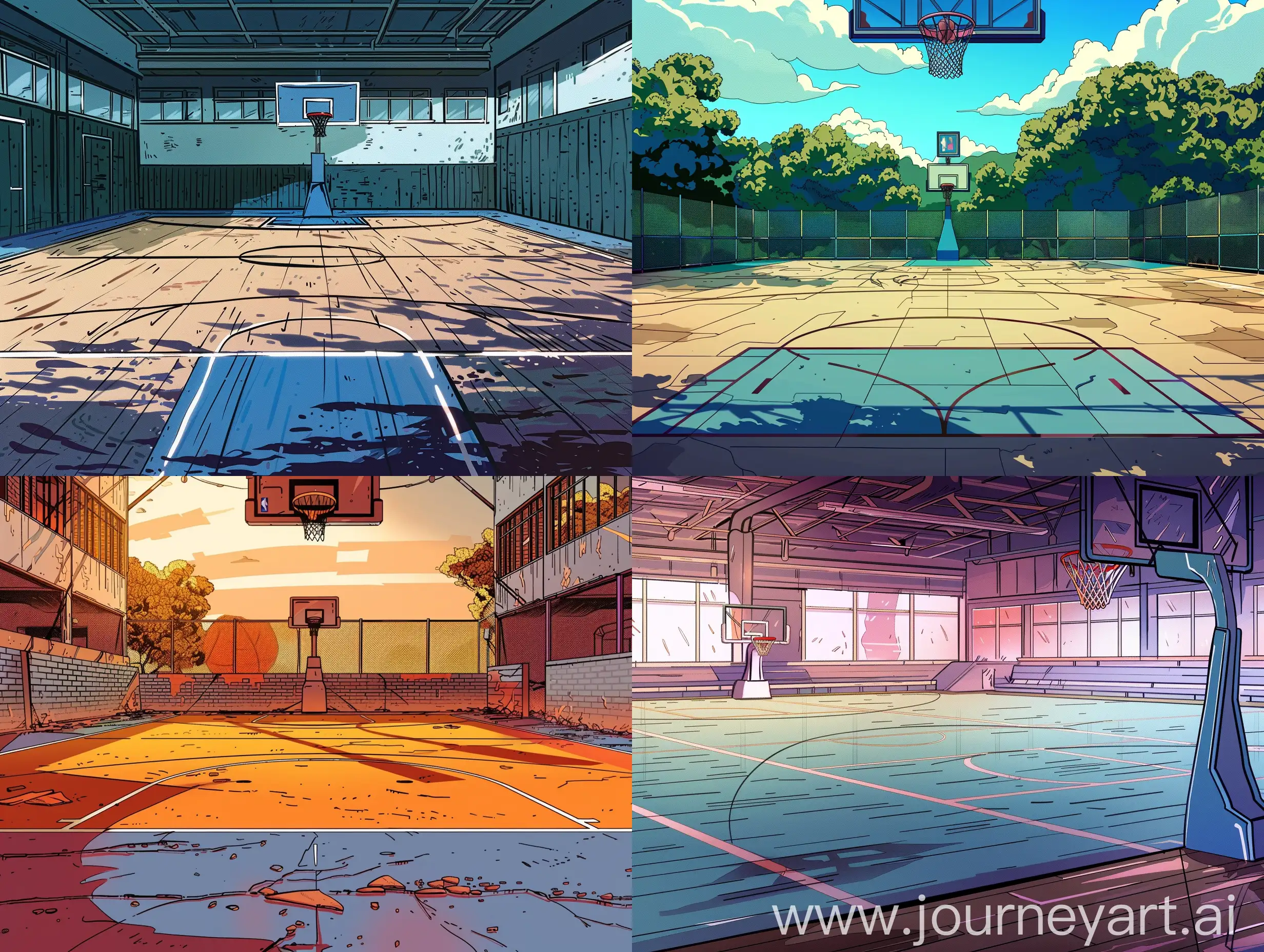 Comic-Style-Basketball-Court-with-Empty-Space-on-Top