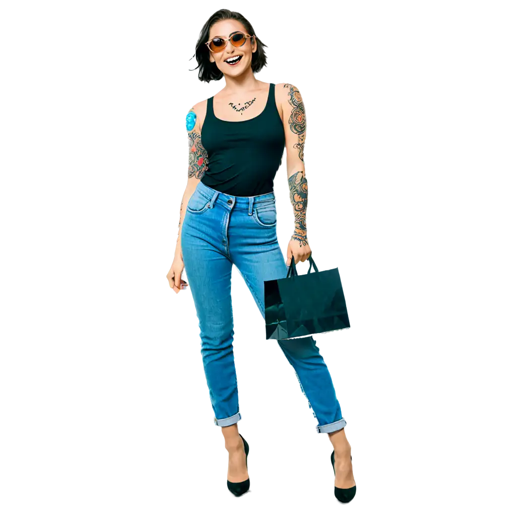 Smiling-Tattooed-Woman-in-Retro-Attire-PNG-Enhance-Your-Content-with-a-Vibrant-PNG-Image