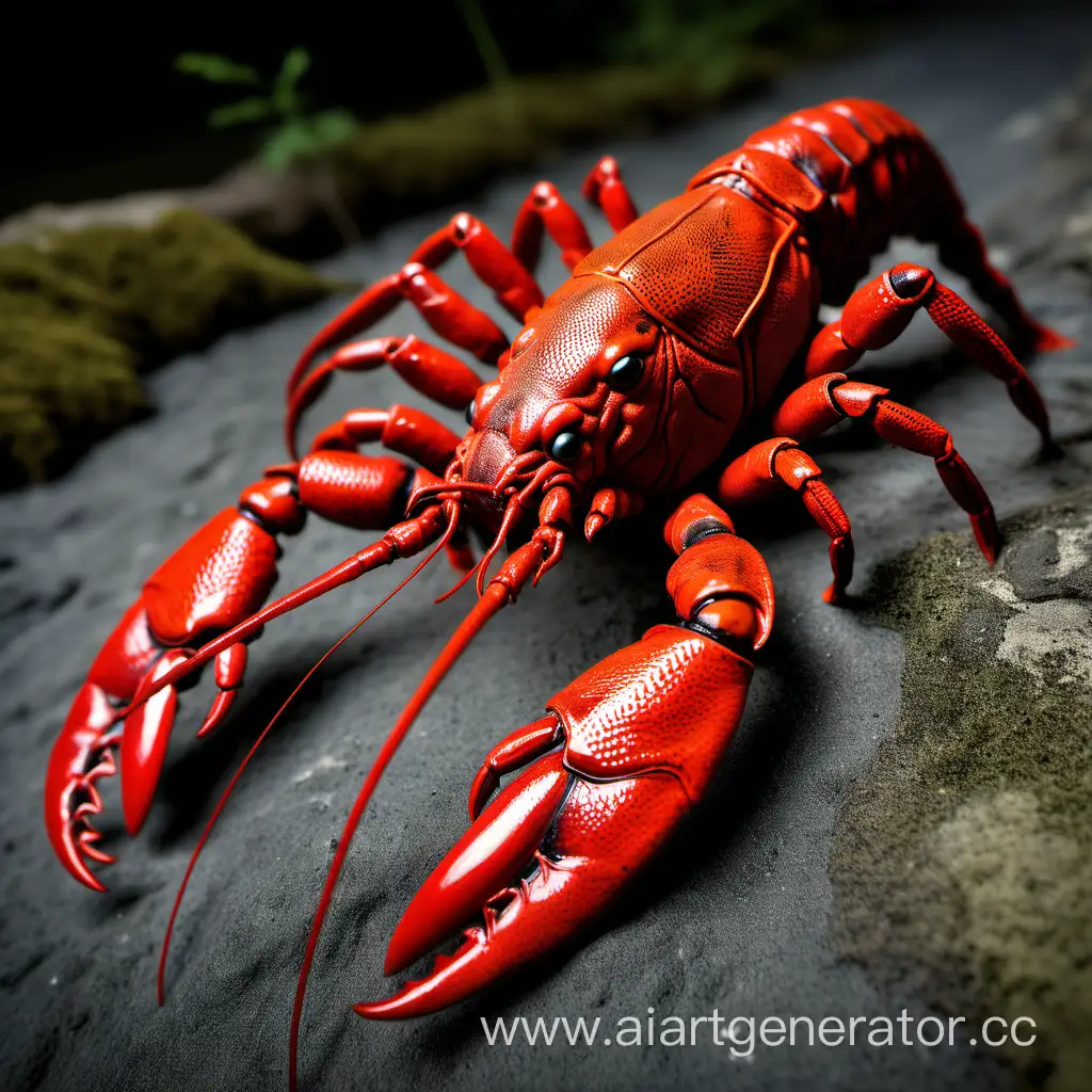 Eerie-Realistic-River-Crayfish-Emerging-from-Dark-Waters