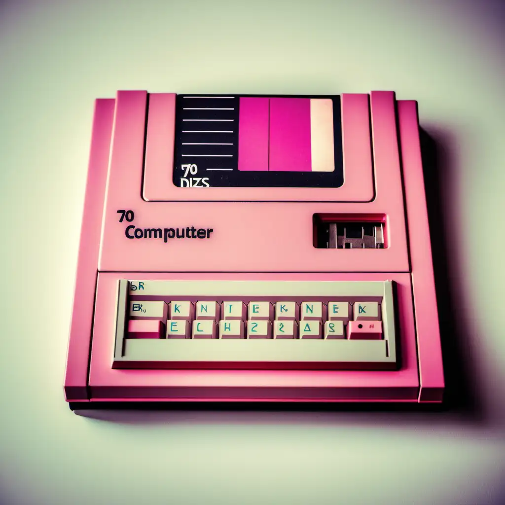 Vintage Pink Computer Machine with 70s Style and Floppy Disk